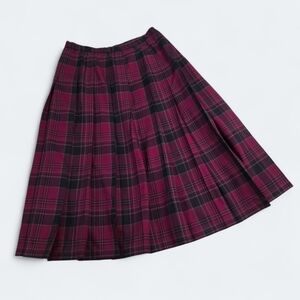 Pendleton Pleated Tartan Midi Skirt in Wine Plaid 100% Wool Size 16
